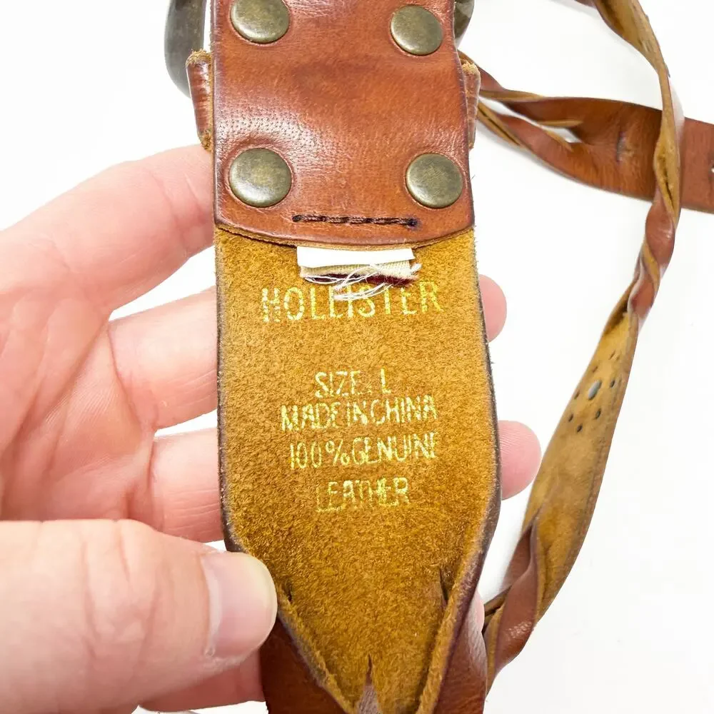 Vintage Y2K Hollister Cognac Brown Leather Belt Women's Size Large Rivet Detail